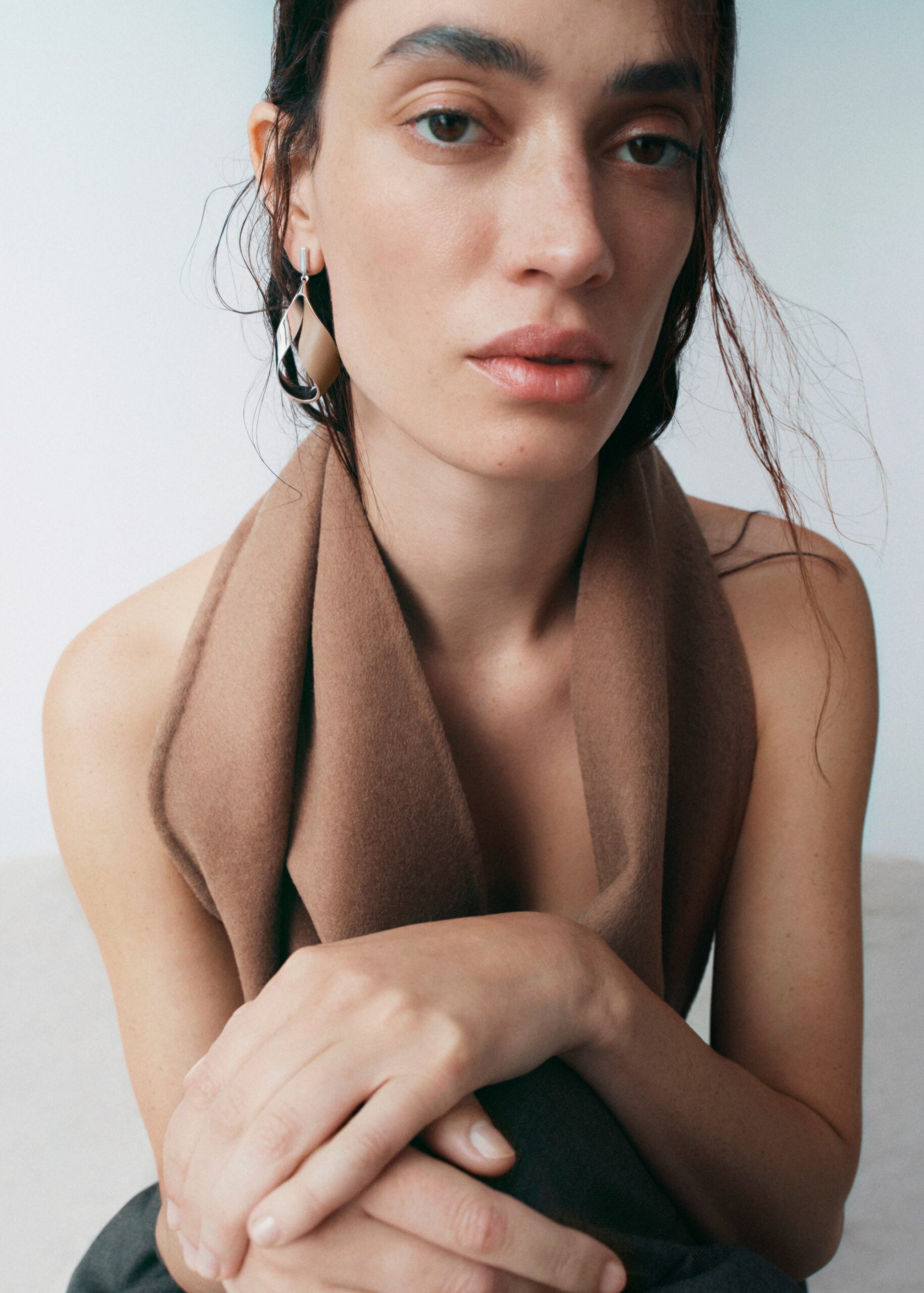 Boucles d’oreilles pendantes Ormé - Argentée Cuir Taupe