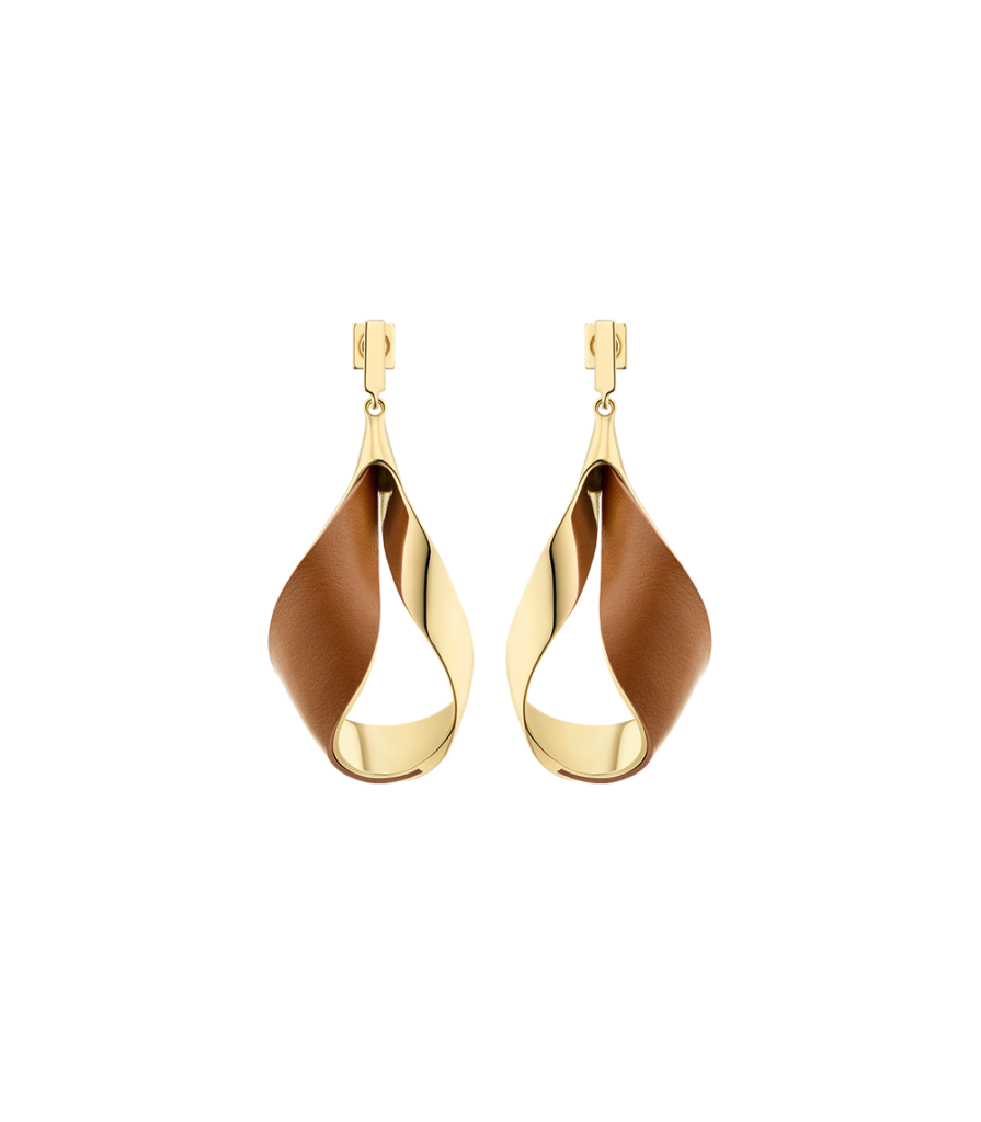 Boucles d’oreilles pendantes Ormé - Dorée Cuir Camel